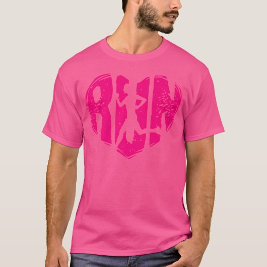 ランナ走ー用ピンクハートシルエット Tシャツ (正面)