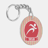 ランナ走ー、、赤、緑、オレンジストライプ色 キーホルダー (正面左)