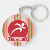 ランナ走ー、、赤、緑、オレンジストライプ色 キーホルダー (裏面)