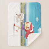 ランニングと犬は海のそばにいる シェルパブランケット (正面)