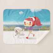 ランニングと犬は海のそばにいる シェルパブランケット (正面(横))