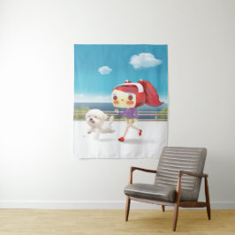 ランニングと犬は海のそばにいる タペストリー