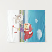 ランニングと犬は海のそばにいる タペストリー (正面(横))