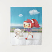 ランニングと犬は海のそばにいる タペストリー (正面)