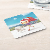 ランニングと犬は海のそばにいる ペーパーコースター (アングル)