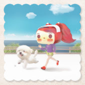 ランニングと犬は海のそばにいる ペーパーコースター (正面)