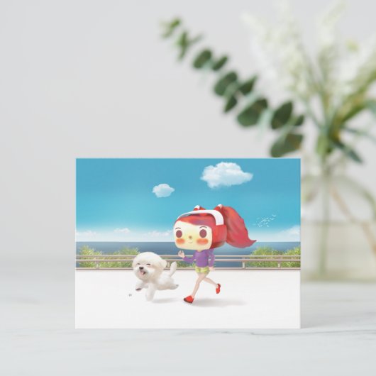ランニングと犬は海のそばにいる 案内ポストカード (スタンド正面)