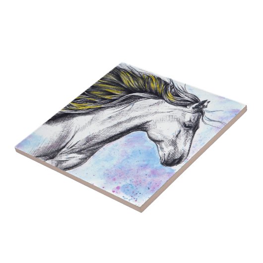 ランニングのウマの水彩画とインクアウマ科のート タイル (側面)