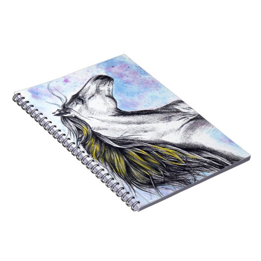 ランニングのウマの水彩画とインクアウマ科のート ノートブック (右側)