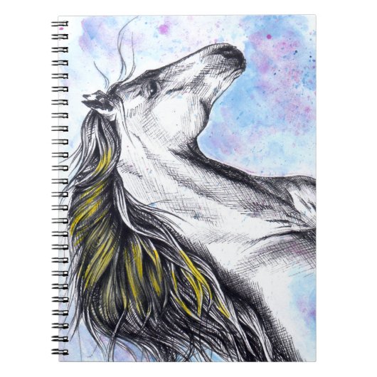 ランニングのウマの水彩画とインクアウマ科のート ノートブック (正面)