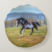 ランニングのピント絵を描ホース&ミスティーモーニングオンランチ ラウンドクッション (裏面)