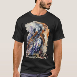 ランニングのワイルドウマ、ウォーター色の絵画プリント Tシャツ
