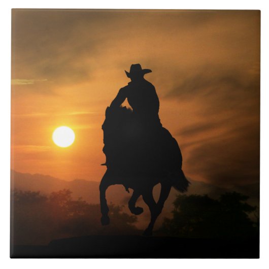 ランニングの馬とカウボーイアートタイル タイル (正面)