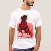 ランニングの馬の茶色の赤いアートワーク Tシャツ (正面)