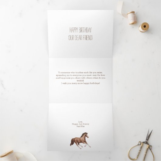 ランニングの馬の誕生日の挨拶 三つ折りカード (内部)