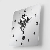 ランニングサッカーのバックプレーヤー黒番 スクエア壁時計 (傾斜)