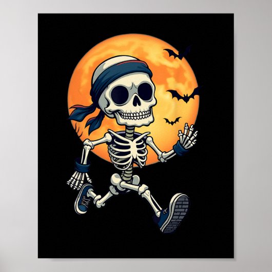ランニングスケルトン おもしろ ハロウィン コスチューム メンズ レディース ポスター (正面)
