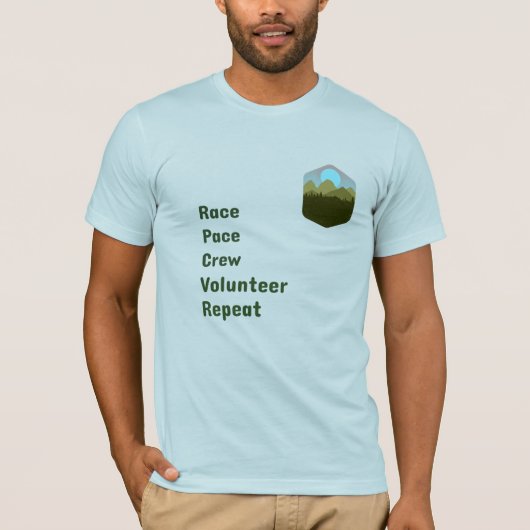 ランニングチームのボランティアを繰り返す Tシャツ (正面)