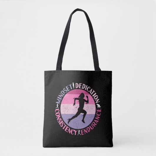 ランニングマインドセット - 女性ランナー向けの持久力の引用 トートバッグ (正面)