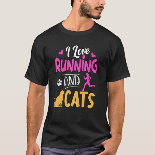 ランニング大好き ネコ 女性 ランナー Tシャツ (正面)