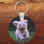 ランニング白プードルかわいい犬 キーホルダー (正面)