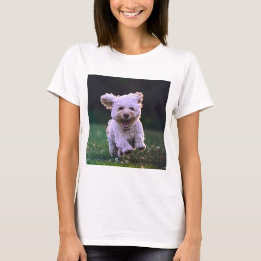 ランニング白プードルかわいい犬 Tシャツ (正面)