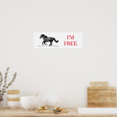 ランニング白黒の馬の自由 ポスター (キッチン)