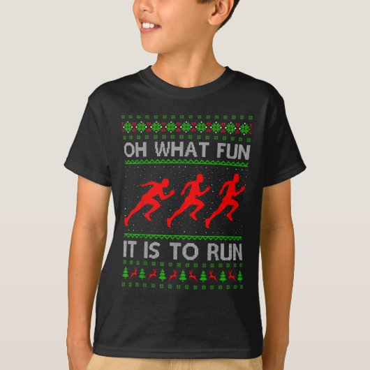 ランニング クリスマス アグリーセーター なんて楽しいんだろう Tシャツ (正面)