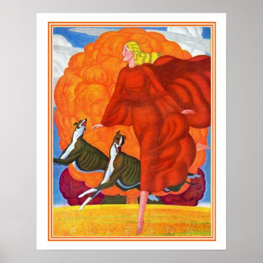 「ランニングGreyhoundsとのアールデコ」プリント16x20 ポスター (正面)