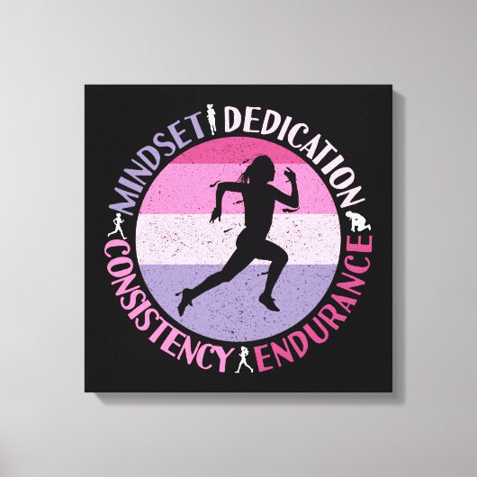 ランニングMindset – ランナ耐久ガーリー引用文 キャンバスプリント (正面)