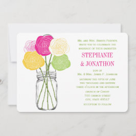 ランヌカルスバラライム明るい赤紫色イエローメイソンジャー 招待状