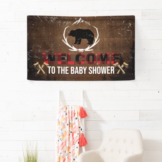 ランバージャックウェルカムベビーシャワーウッドプレイド 横断幕 (インサイチュ)