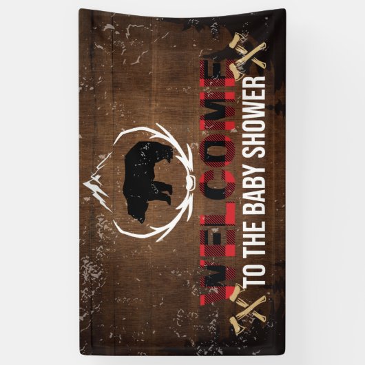 ランバージャックウェルカムベビーシャワーウッドプレイド 横断幕 (縦)