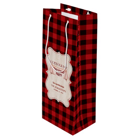 ランバージャッククリスマスパーティーレッドバッファローウッド ワインギフトバッグ (正面アングル)