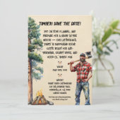 ランバージャックテーマのパーティの招待状 セーブザデート (スタンド正面)