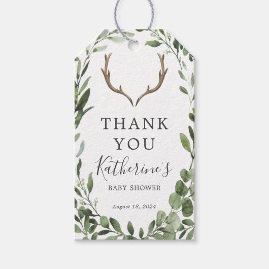 ランバージャックディアアントラーベビーシャワーメッセージカード ギフトタグ (正面)