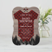 ランバージャックバッファロベビースーツ古いバーンドベイビーシャワー 招待状 (スタンド正面)