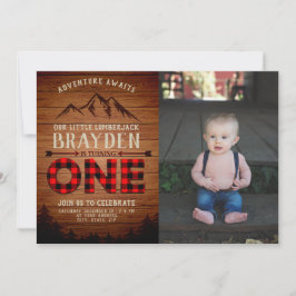 ランバージャックバッファロープレイドファースト誕生日写真 招待状