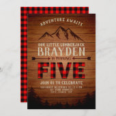 ランバージャックバッファロープレイドフィフス誕生日 招待状 (正面/裏面)