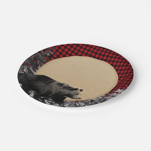 ランバージャックバッファロープレイドベアーキャ素朴ビン ペーパープレート (アングル)