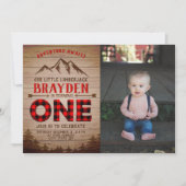 ランバージャックバッファロープレイドボーイズファースト誕生日写真 招待状 (正面)