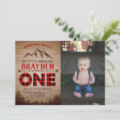 ランバージャックバッファロープレイドボーイズファースト誕生日写真 招待状 (スタンド正面)