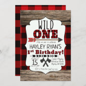 ランバージャックバッファロープレイドワイルドワン1歳 招待状 (正面/裏面)