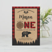 ランバージャックファースト誕生日パーティーベア招待状 招待状 (スタンド正面)