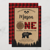 ランバージャックファースト誕生日パーティーベア招待状 招待状 (正面/裏面)