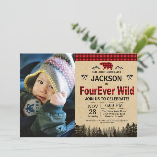 ランバージャックフォーエバーワイルド誕生日ベアーウッドランド 招待状 (スタンド正面)