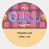 ランバージャックフランネル素朴の赤ちゃんシャワー ラウンドシール (正面)