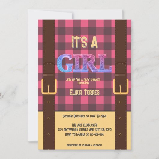 ランバージャックフランネル素朴の赤ちゃんシャワー 招待状 (正面)