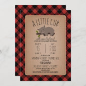 ランバージャックプレイドスリーピーベアーキュブベビーシャワー 招待状 (正面/裏面)