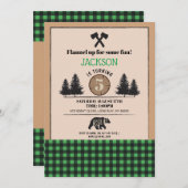 ランバージャックベアウッド誕生パーティーアニーエイジ招待状 招待状 (正面/裏面)